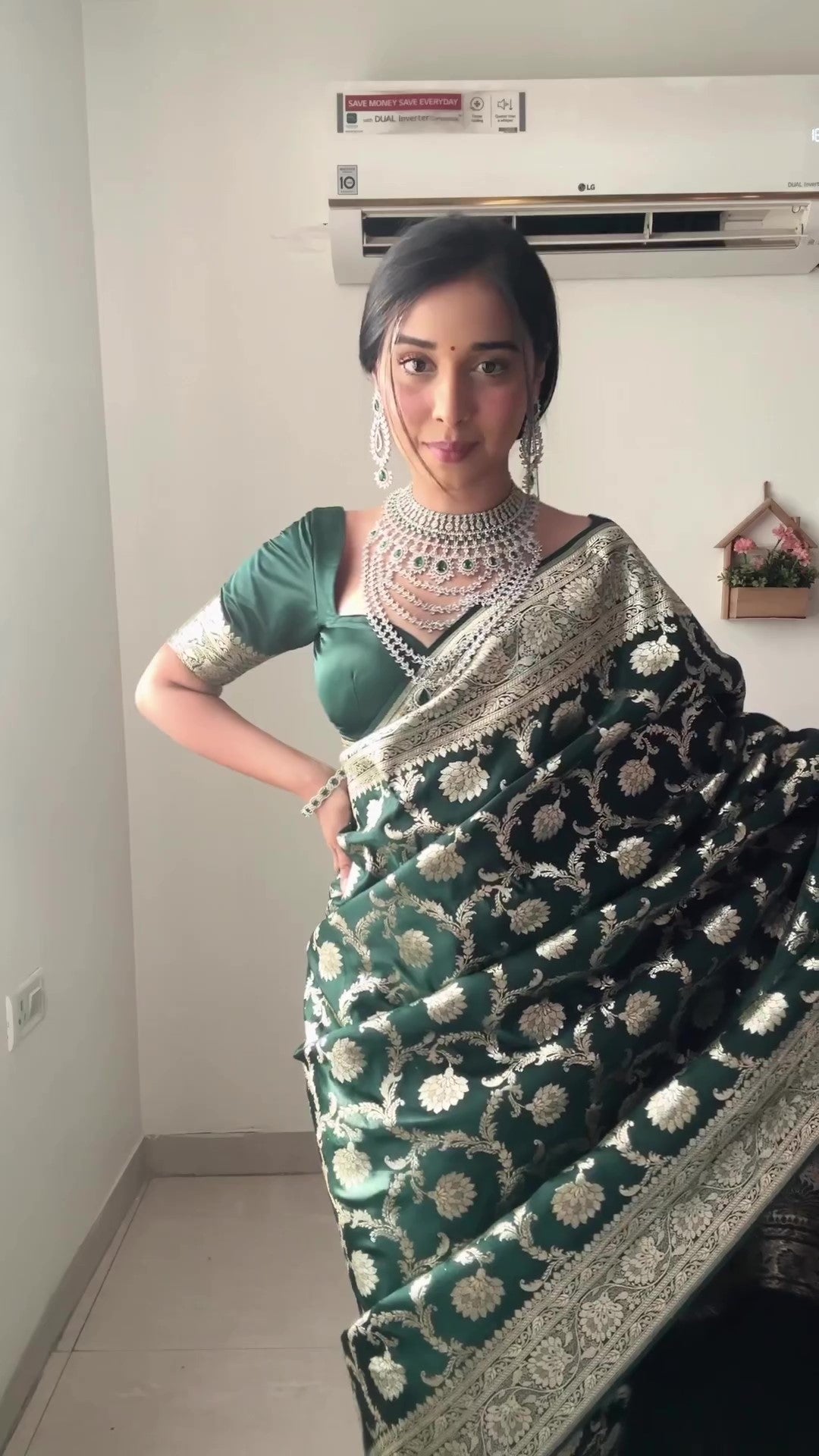 Lovely 1-Minute Ready To Wear Green Soft Silk Saree