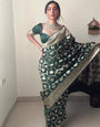 Lovely 1-Minute Ready To Wear Green Soft Silk Saree