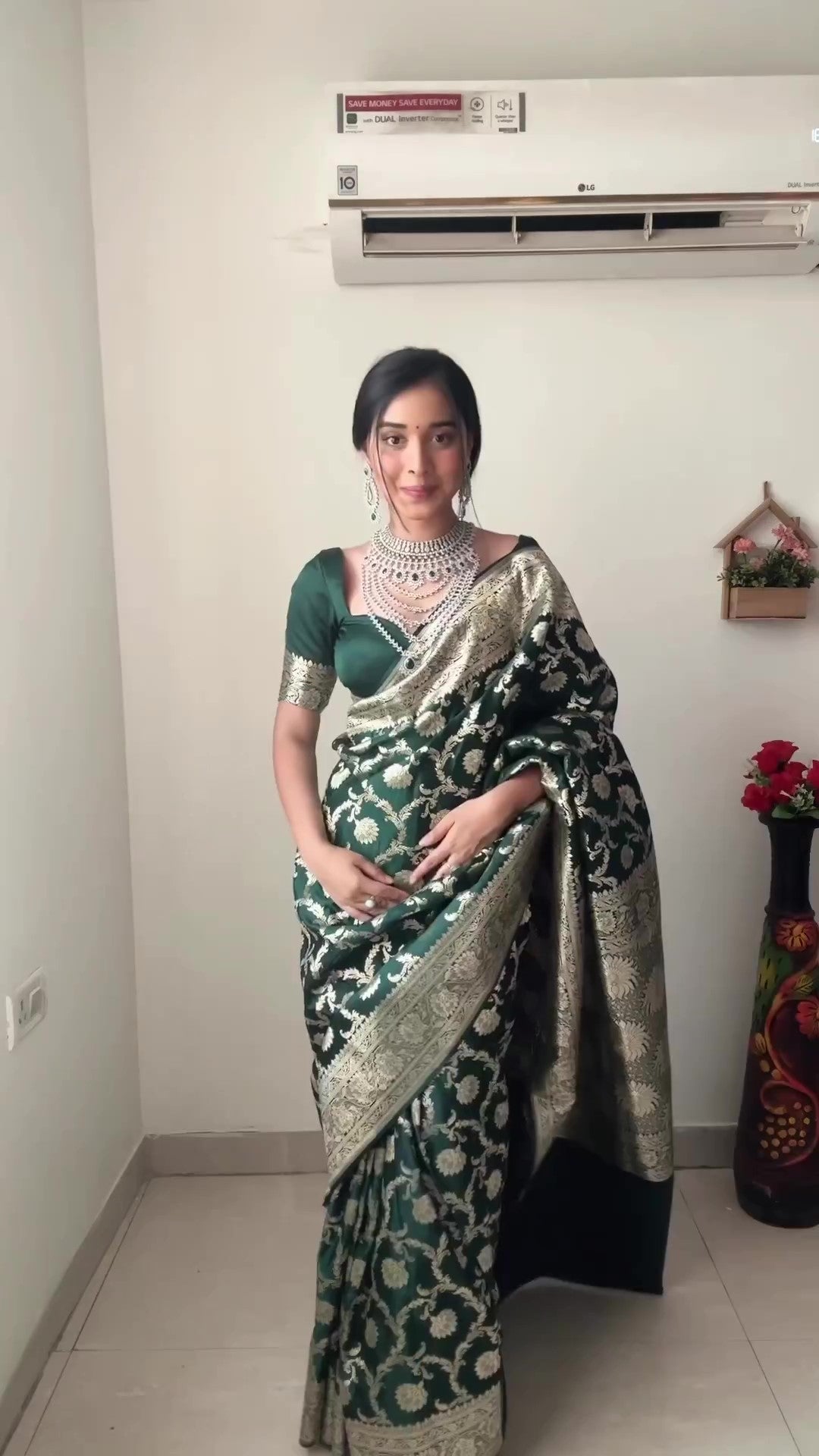 Lovely 1-Minute Ready To Wear Green Soft Silk Saree