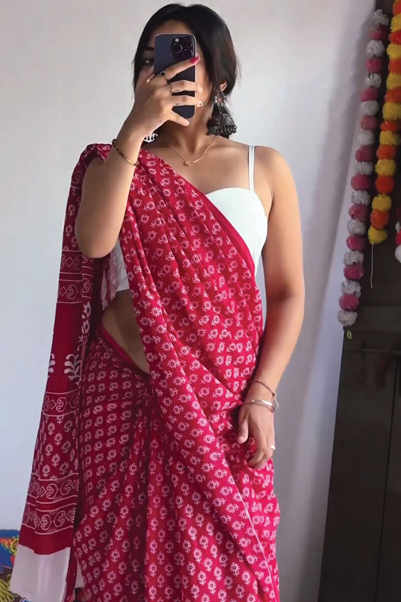 Surpassing 1-Minute Ready To Wear Dark Pink Cotton Saree