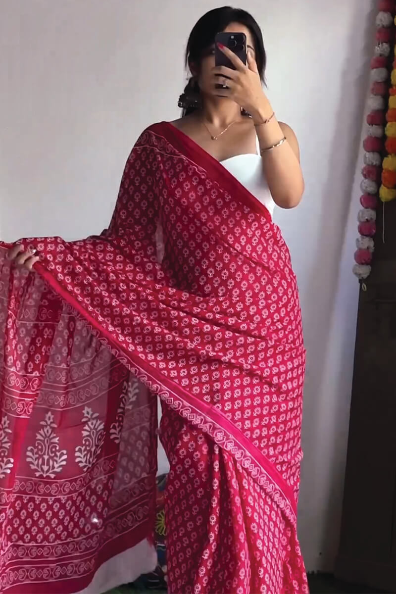 Surpassing 1-Minute Ready To Wear Dark Pink Cotton Saree