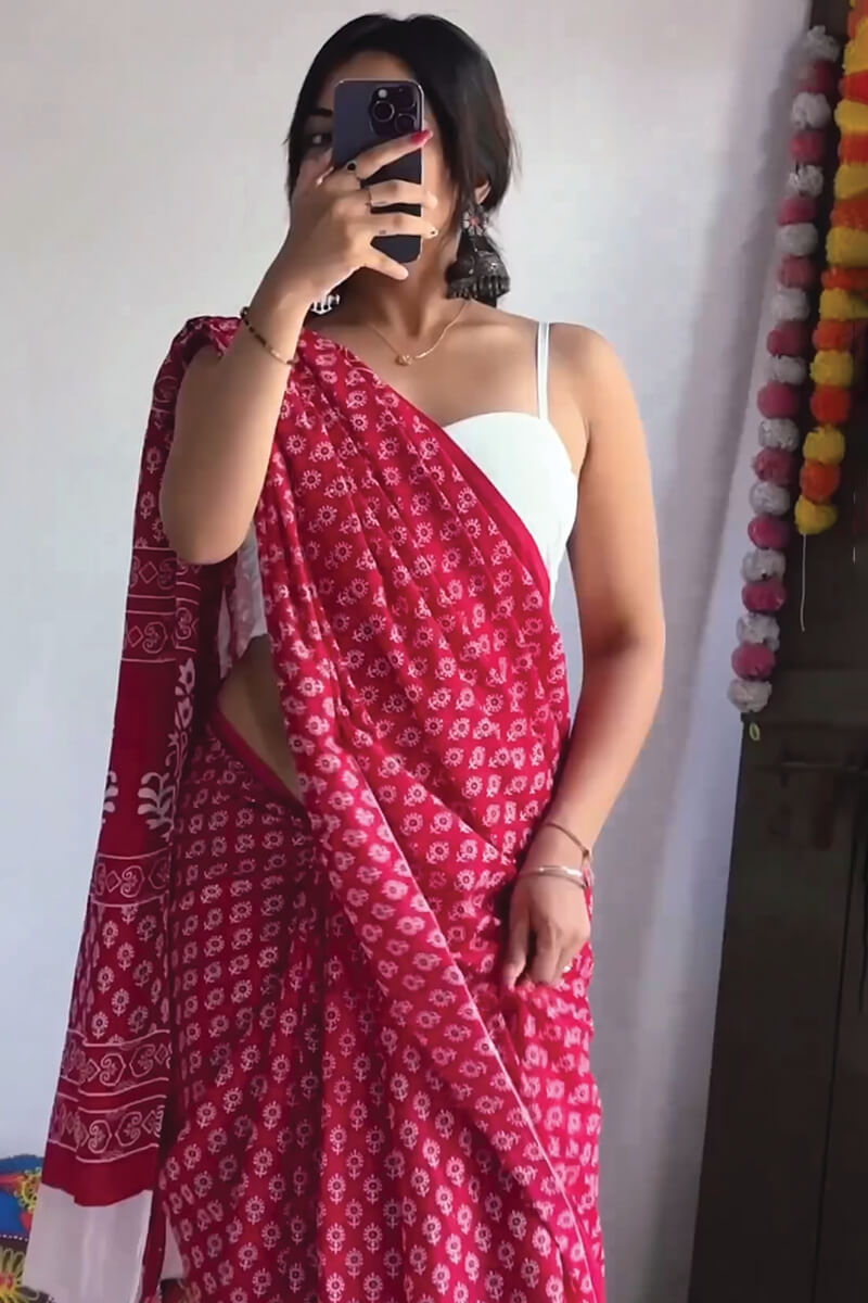 Surpassing 1-Minute Ready To Wear Dark Pink Cotton Saree