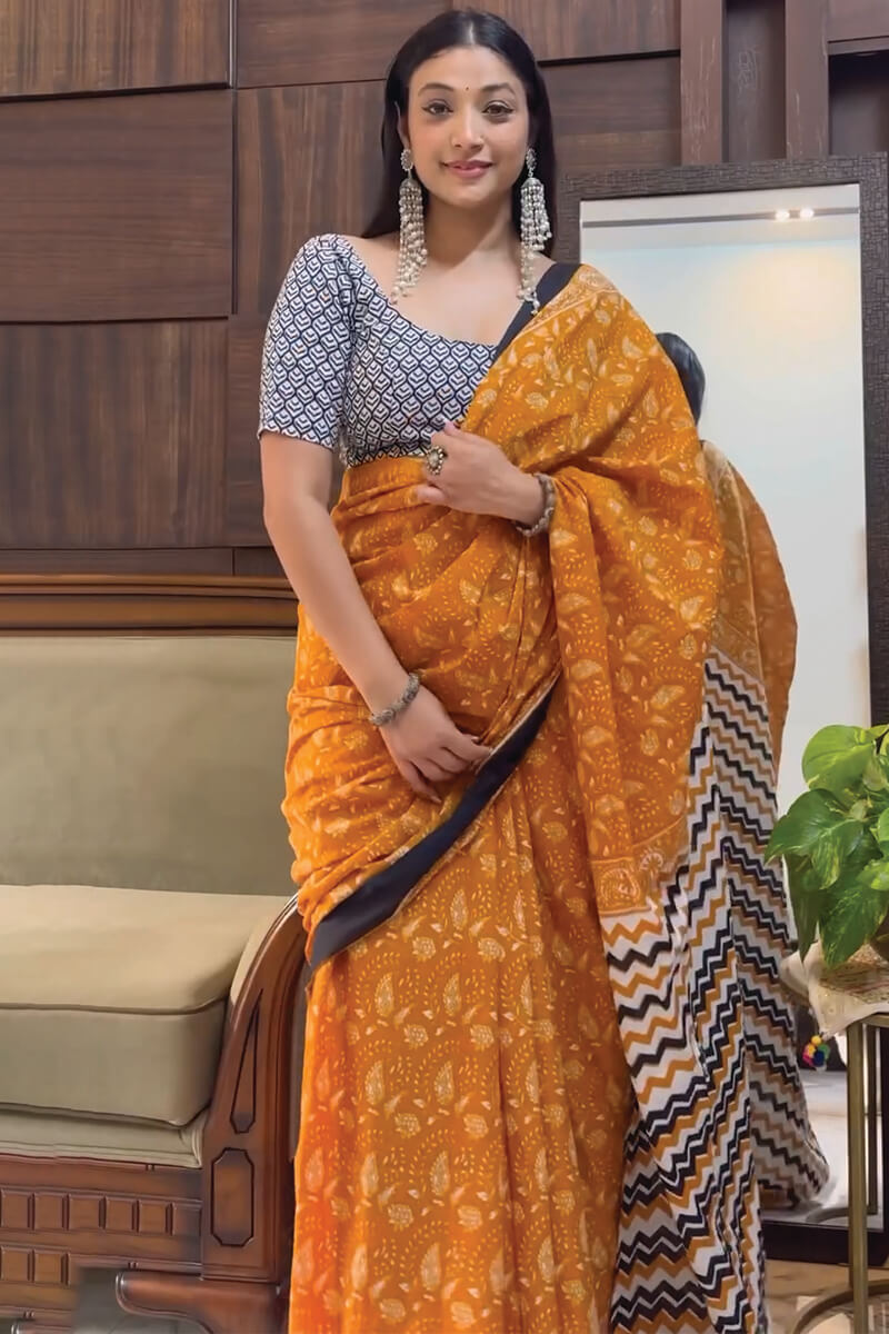 Staggering 1-Minute Ready To Wear Mustard Cotton Saree