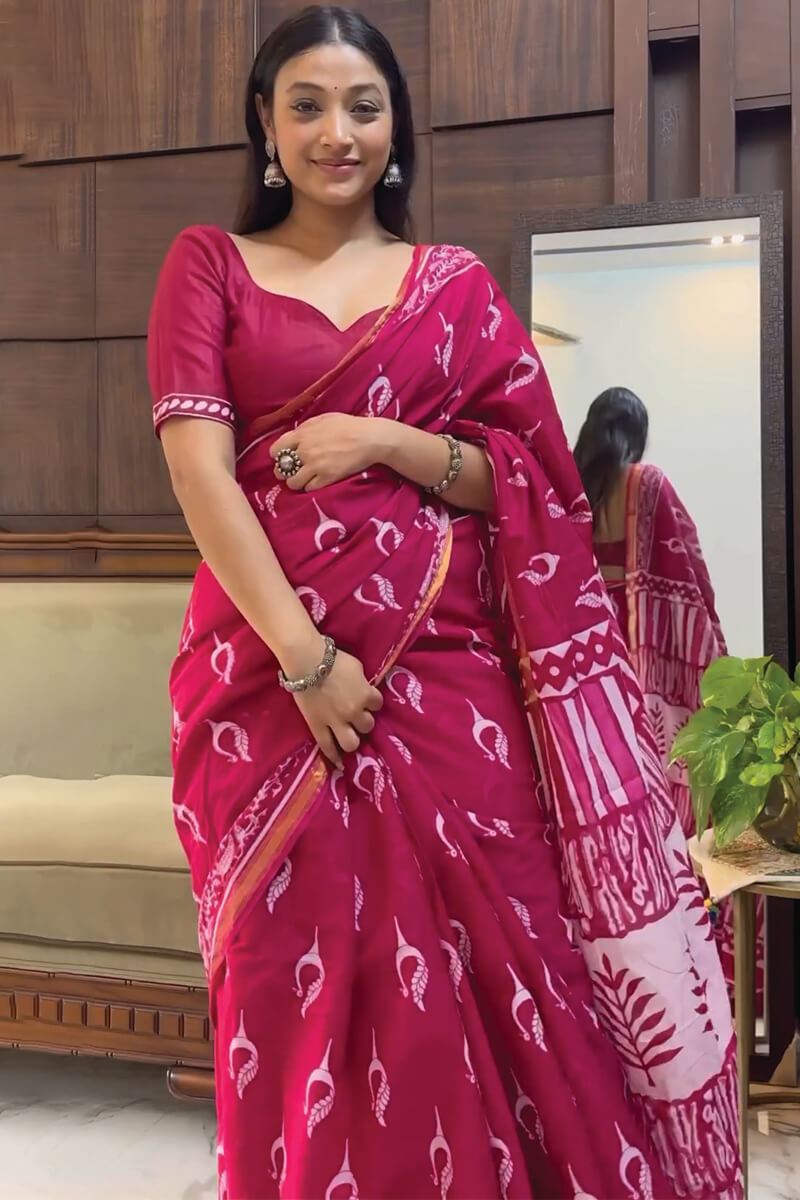 Lissome 1-Minute Ready To Wear Dark Pink Cotton Saree