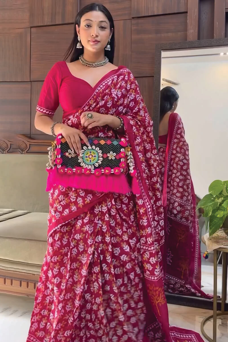 Supernal 1-Minute Ready To Wear Dark Pink Cotton Saree