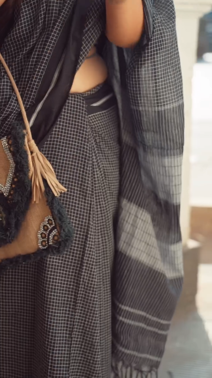 Diaphanous 1-Minute Ready To Wear Black Cotton Saree