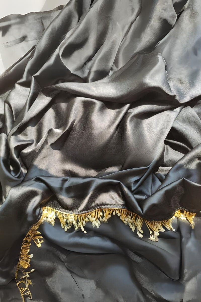 Artistic 1-Minute Ready To Wear Black Satin Silk Saree