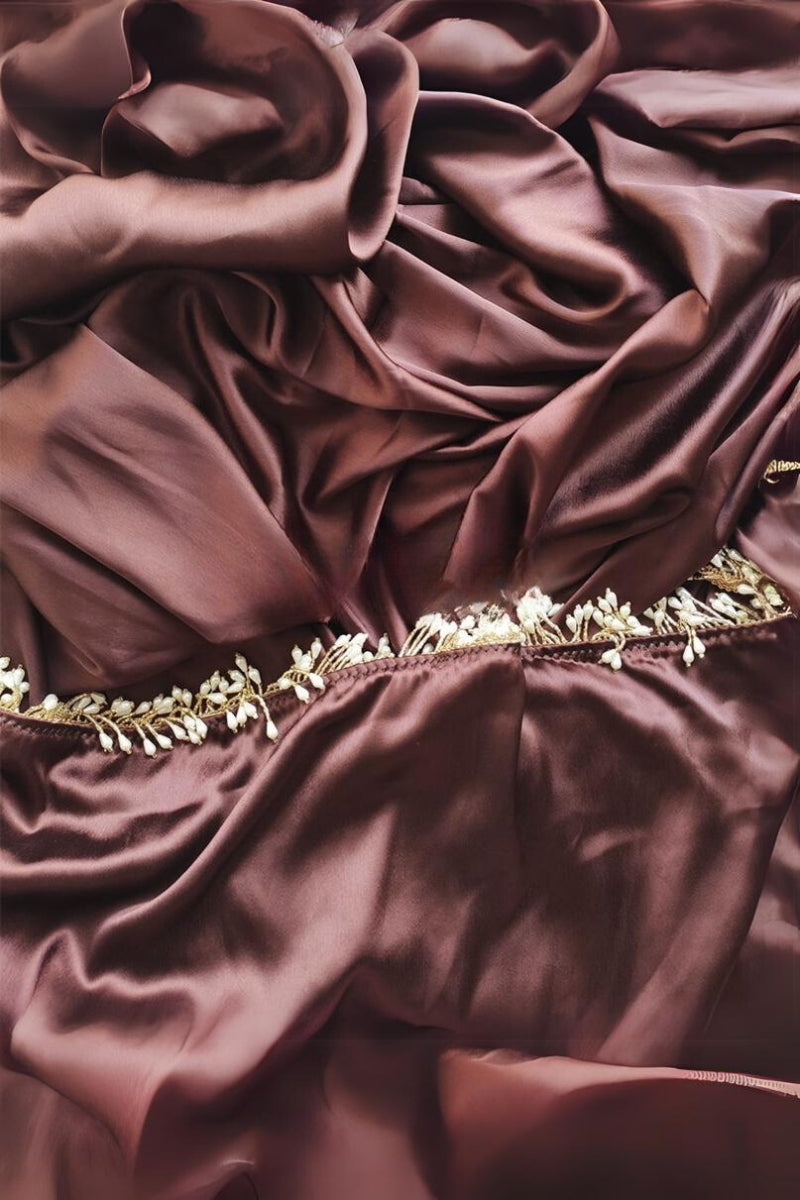 Most Flaunt 1-Minute Ready To Wear Brown Satin Silk Saree