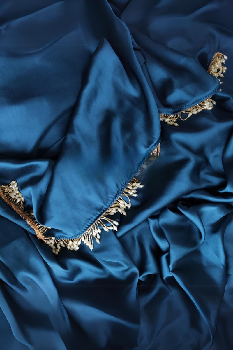 Winsome 1-Minute Ready To Wear Cobalt Blue Satin Silk Saree