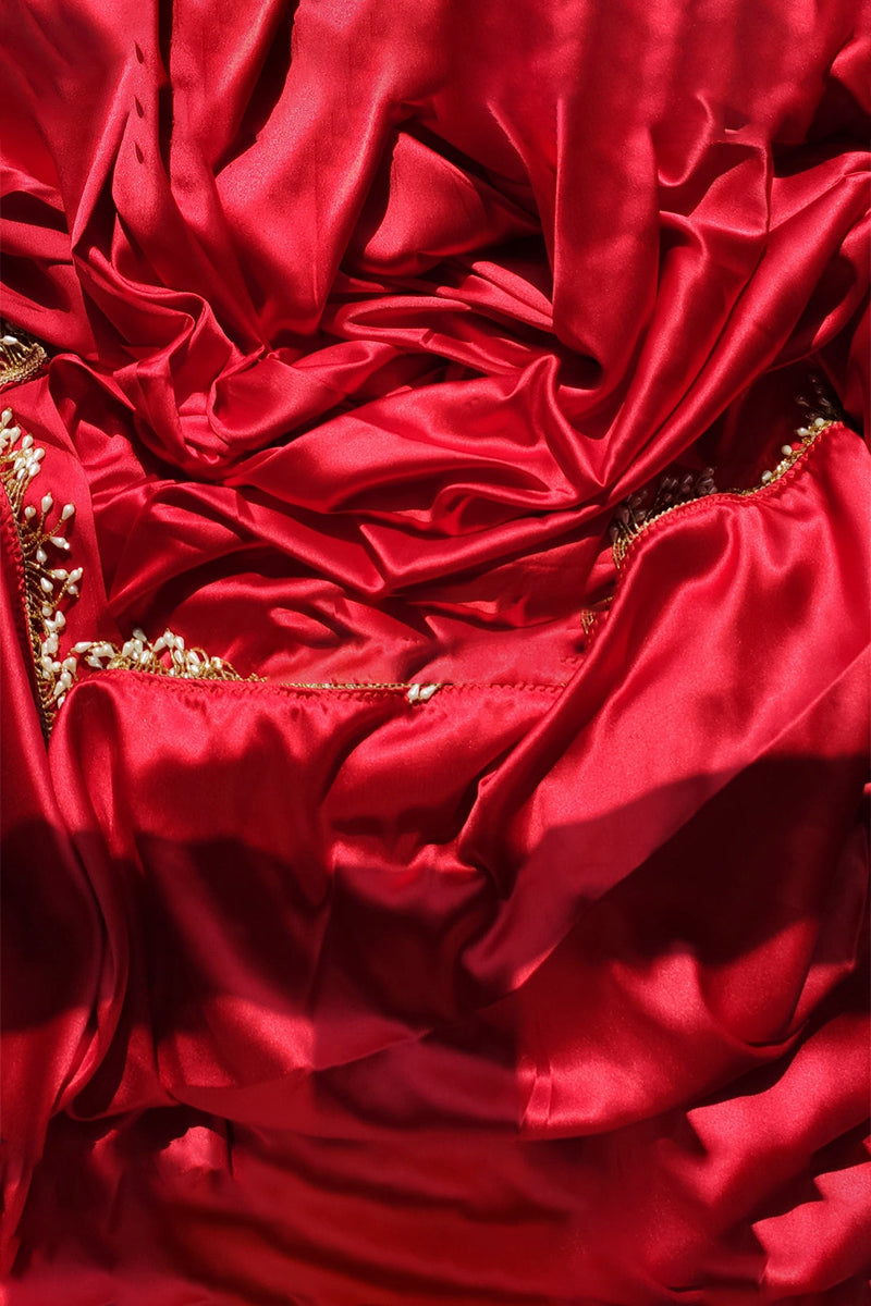 Entrancing 1-Minute Ready To Wear Dark Pink Satin Silk Saree