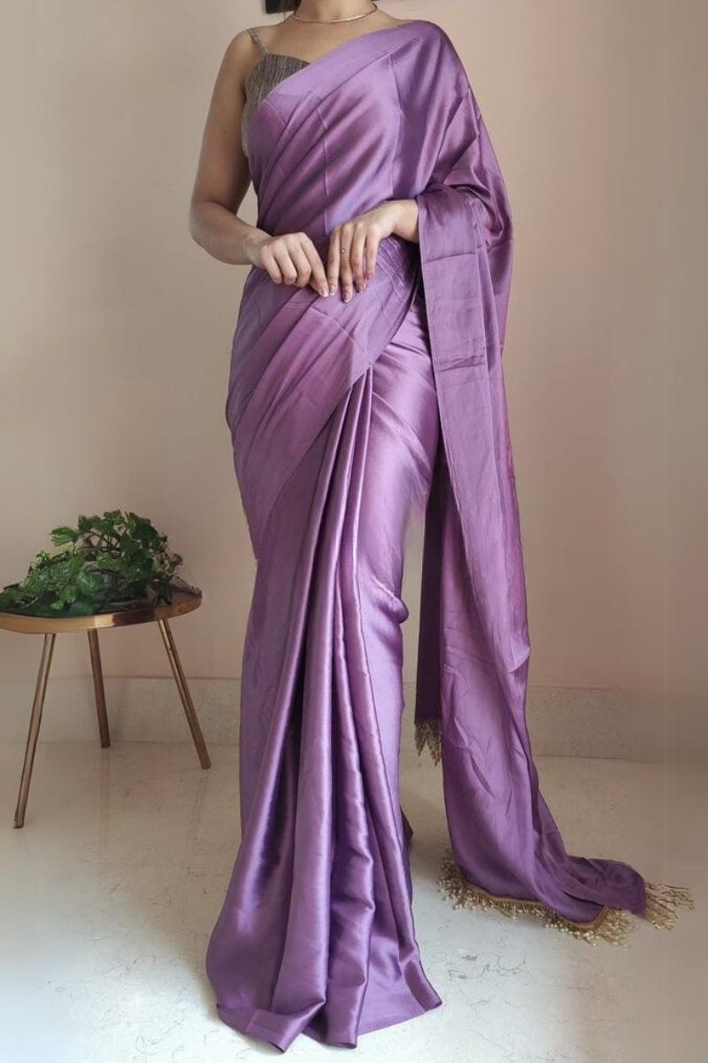 Mesmerising 1-Minute Ready To Wear Heather Satin Silk Saree