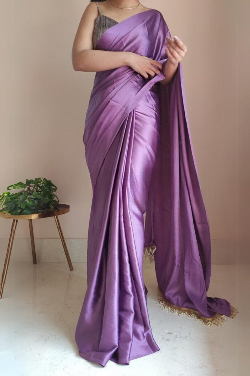 Mesmerising 1-Minute Ready To Wear Heather Satin Silk Saree