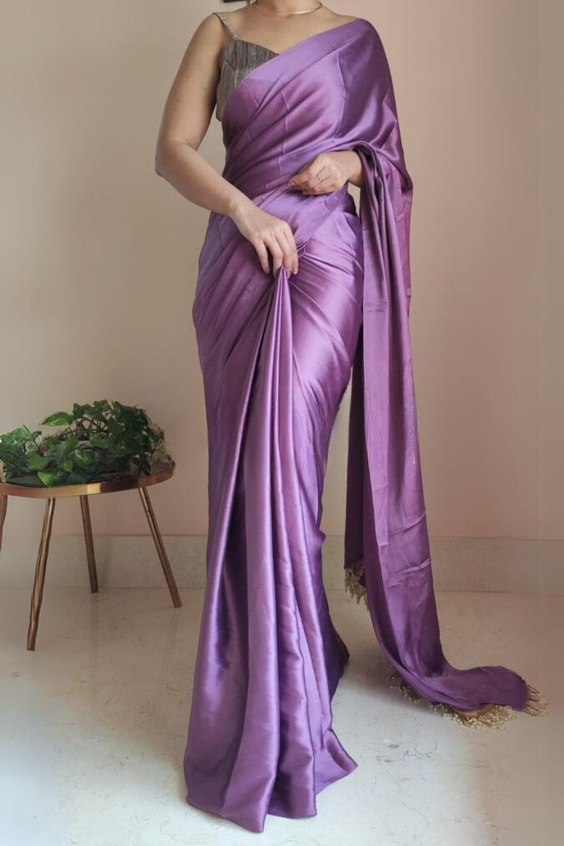 Mesmerising 1-Minute Ready To Wear Heather Satin Silk Saree