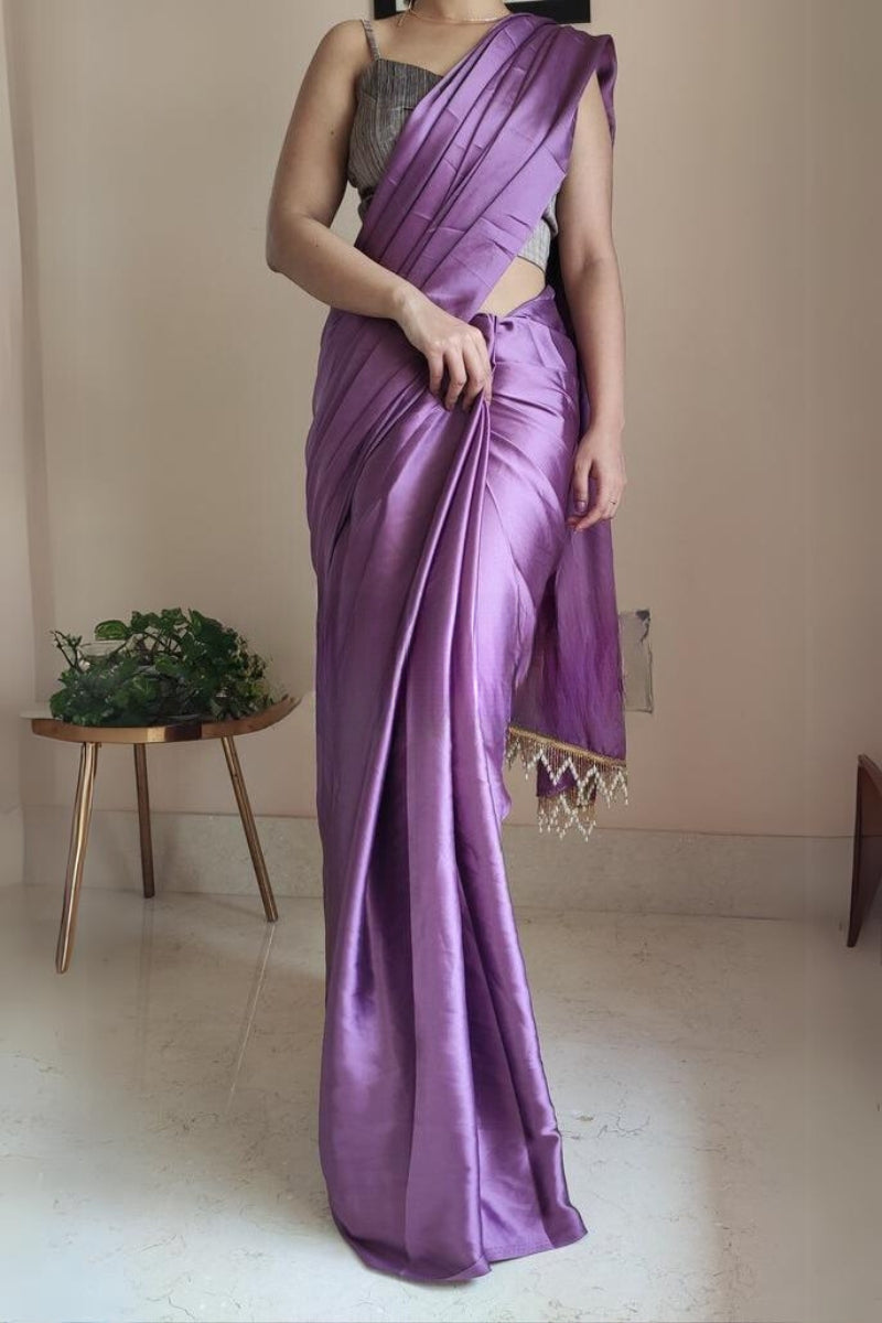 Mesmerising 1-Minute Ready To Wear Heather Satin Silk Saree