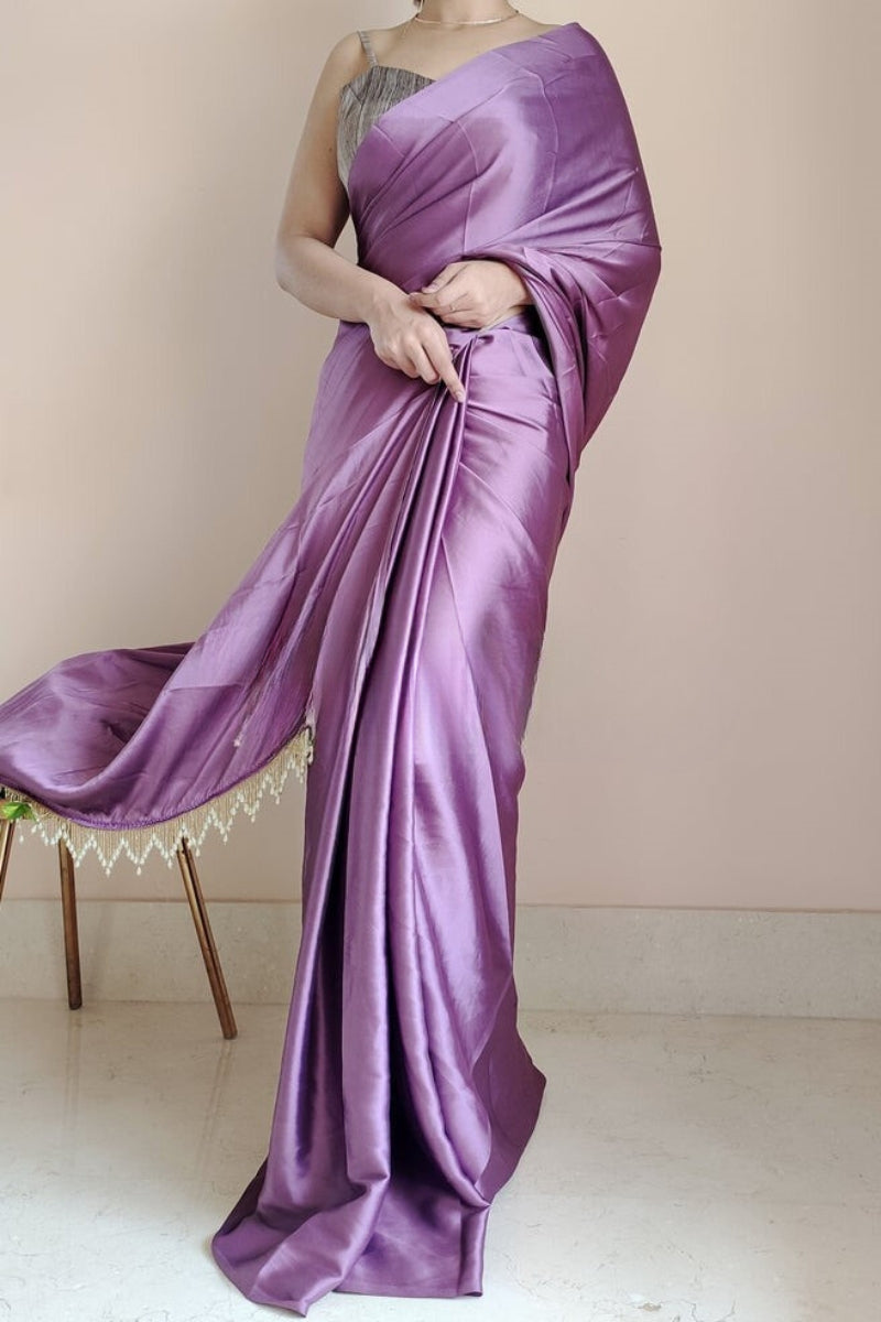 Mesmerising 1-Minute Ready To Wear Heather Satin Silk Saree