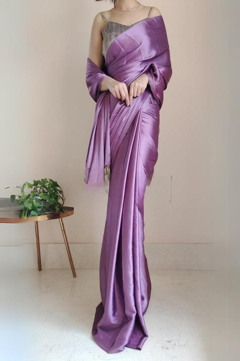 Mesmerising 1-Minute Ready To Wear Heather Satin Silk Saree