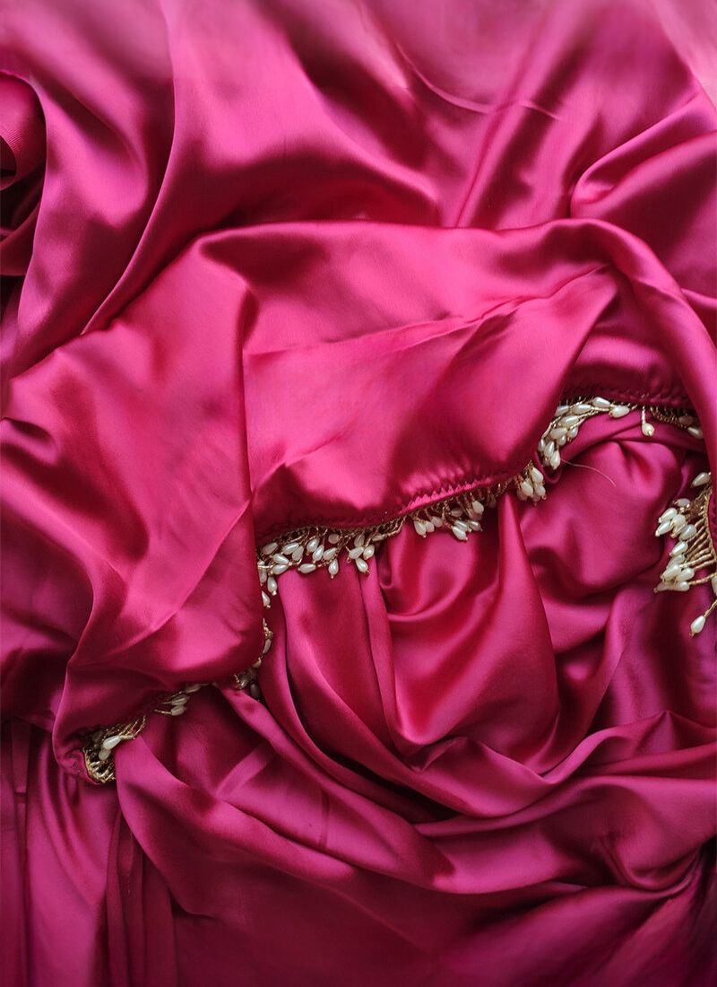 Classy 1-Minute Ready To Wear Hot Pink Satin Silk Saree