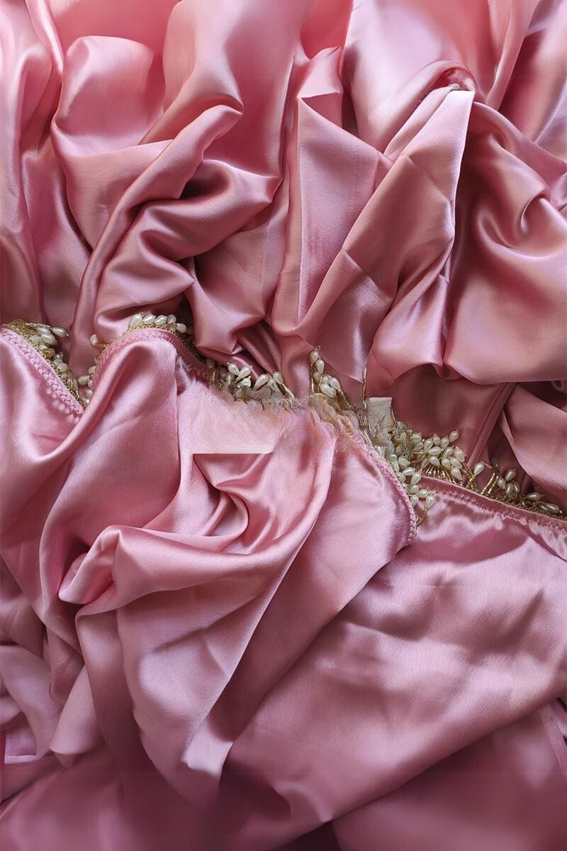 Prodigal 1-Minute Ready To Wear Old Rose Pink Satin Silk Saree