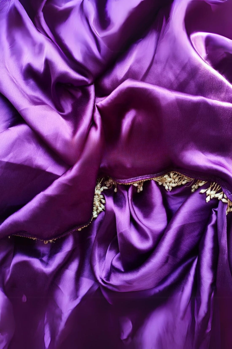 Ineffable 1-Minute Ready To Wear Violet Satin Silk Saree
