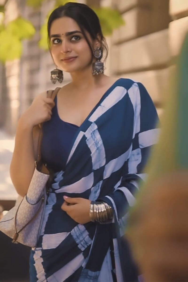 Aplomb 1 Minute Ready To Wear Blue Mul Cotton Digital Printed Saree With Pocket