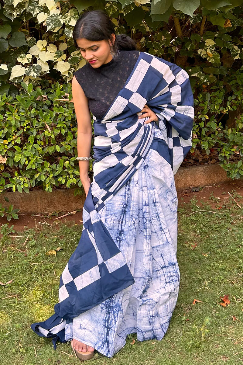 Aplomb 1 Minute Ready To Wear Blue Mul Cotton Digital Printed Saree With Pocket