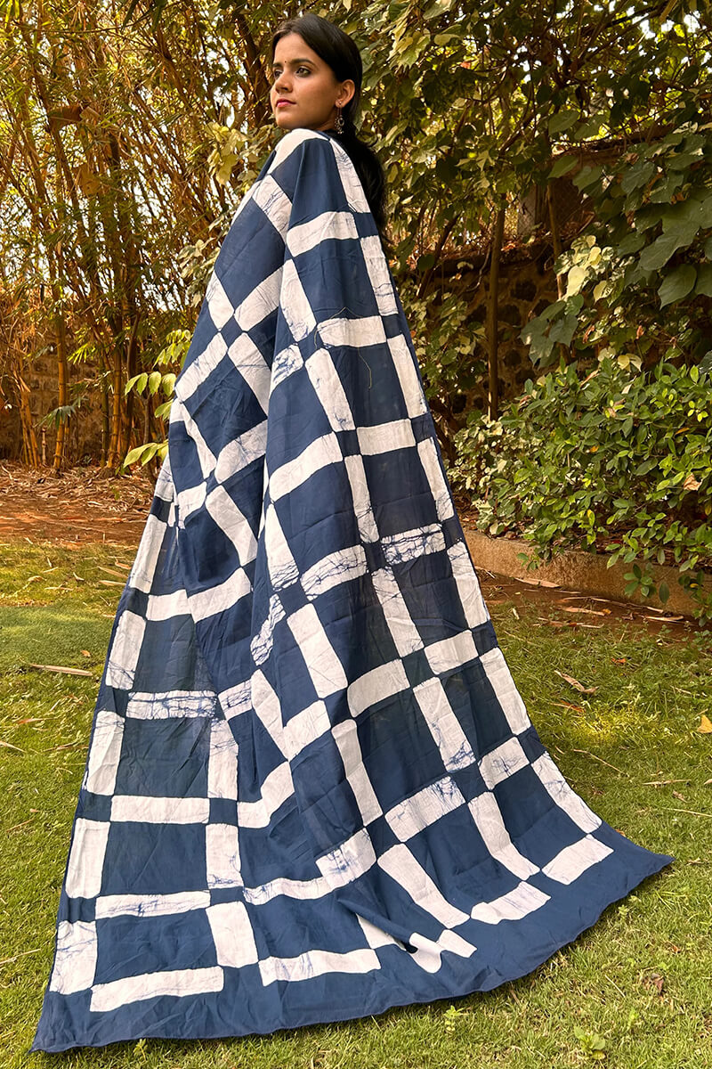 Aplomb 1 Minute Ready To Wear Blue Mul Cotton Digital Printed Saree With Pocket