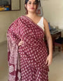 Ailurophile 1 Minute Ready To Wear Wine Mul Cotton Digital Printed Saree With Pocket