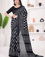 Unique 1 Minute Ready To Wear Black Mul Cotton Digital Printed Saree With Pocket