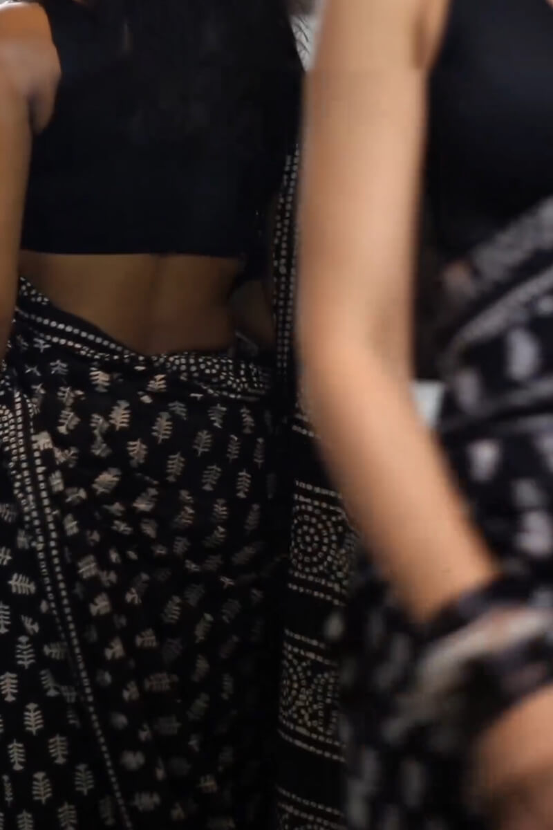 Propinquity 1 Minute Ready To Wear Black Mul Cotton Digital Printed Saree With Pocket