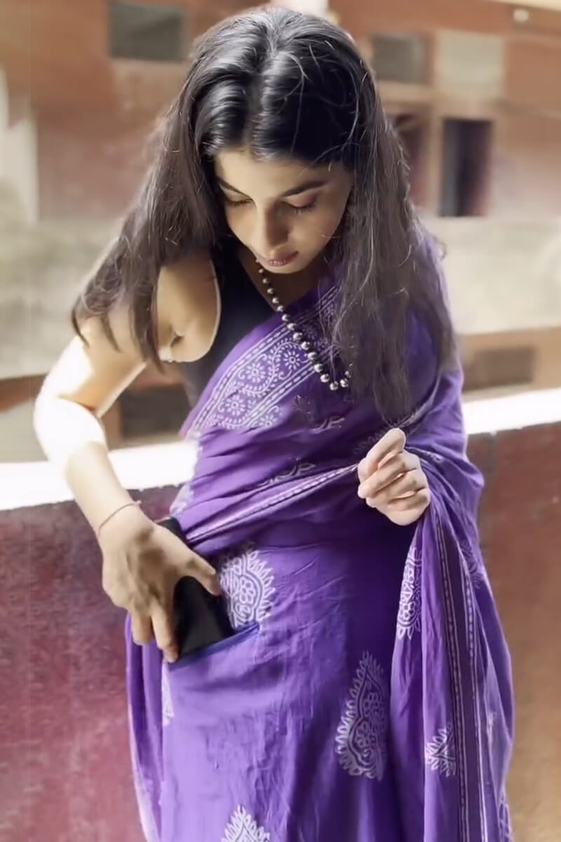 Girlish 1 Minute Ready To Wear Purple Mul Cotton Digital Printed Saree With Pocket