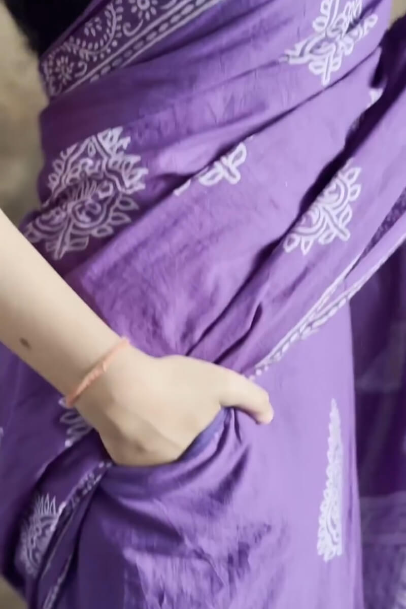 Girlish 1 Minute Ready To Wear Purple Mul Cotton Digital Printed Saree With Pocket