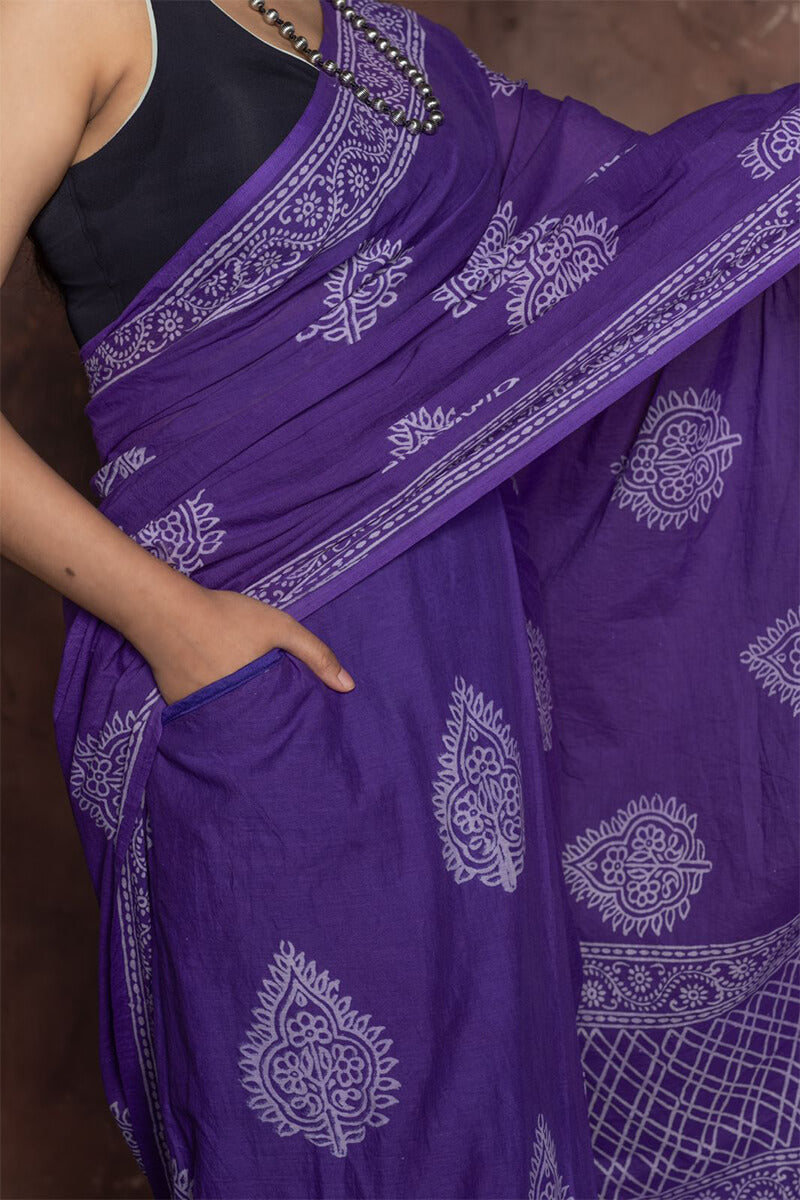 Girlish 1 Minute Ready To Wear Purple Mul Cotton Digital Printed Saree With Pocket