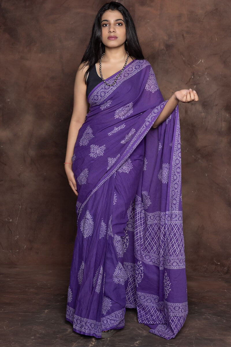 Girlish 1 Minute Ready To Wear Purple Mul Cotton Digital Printed Saree With Pocket