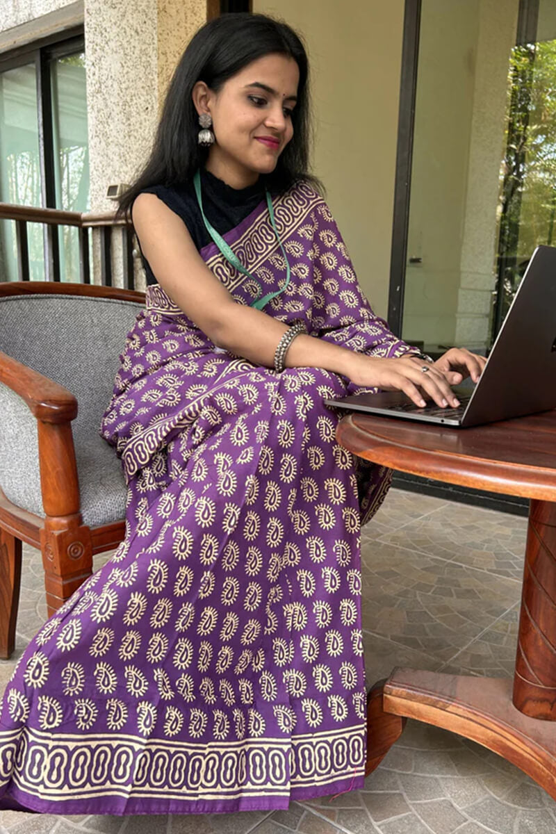 Excellent 1 Minute Ready To Wear Lavender Mul Cotton Digital Printed Saree With Pocket