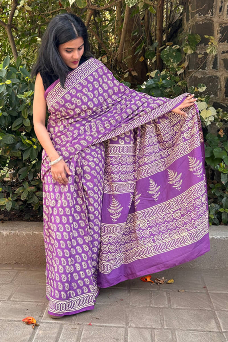 Excellent 1 Minute Ready To Wear Lavender Mul Cotton Digital Printed Saree With Pocket