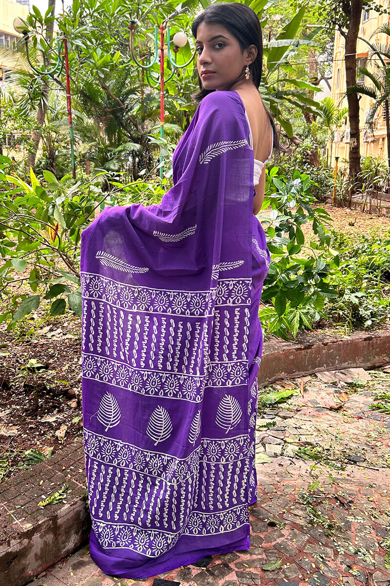 Sempiternal 1 Minute Ready To Wear Purple Mul Cotton Digital Printed Saree With Pocket