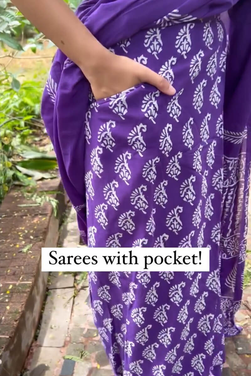 Sempiternal 1 Minute Ready To Wear Purple Mul Cotton Digital Printed Saree With Pocket