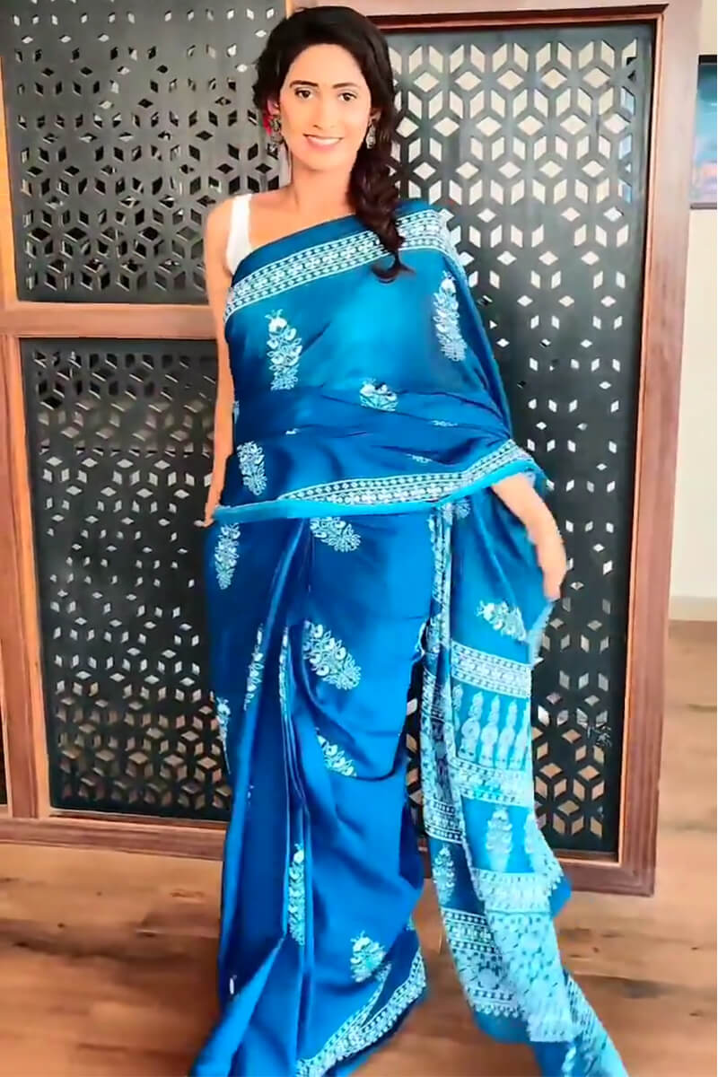 Dalliance 1 Minute Ready To Wear Blue Mul Cotton Digital Printed Saree With Pocket