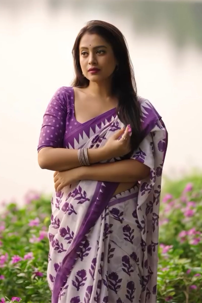 Precious 1 Minute Ready To Wear White Mul Cotton Digital Printed Saree