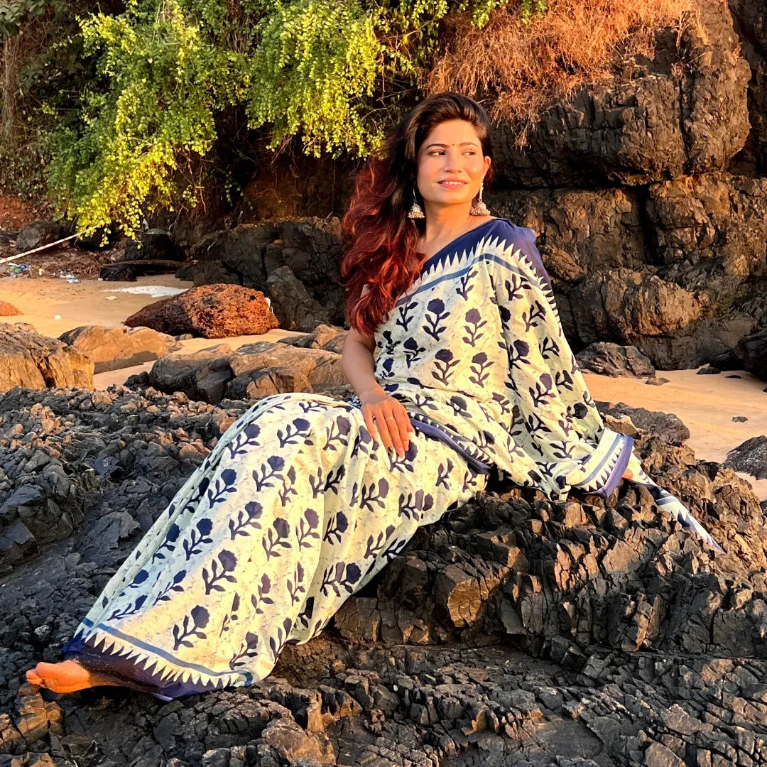 Eclat 1 Minute Ready To Wear Off White Mul Cotton Digital Printed Saree