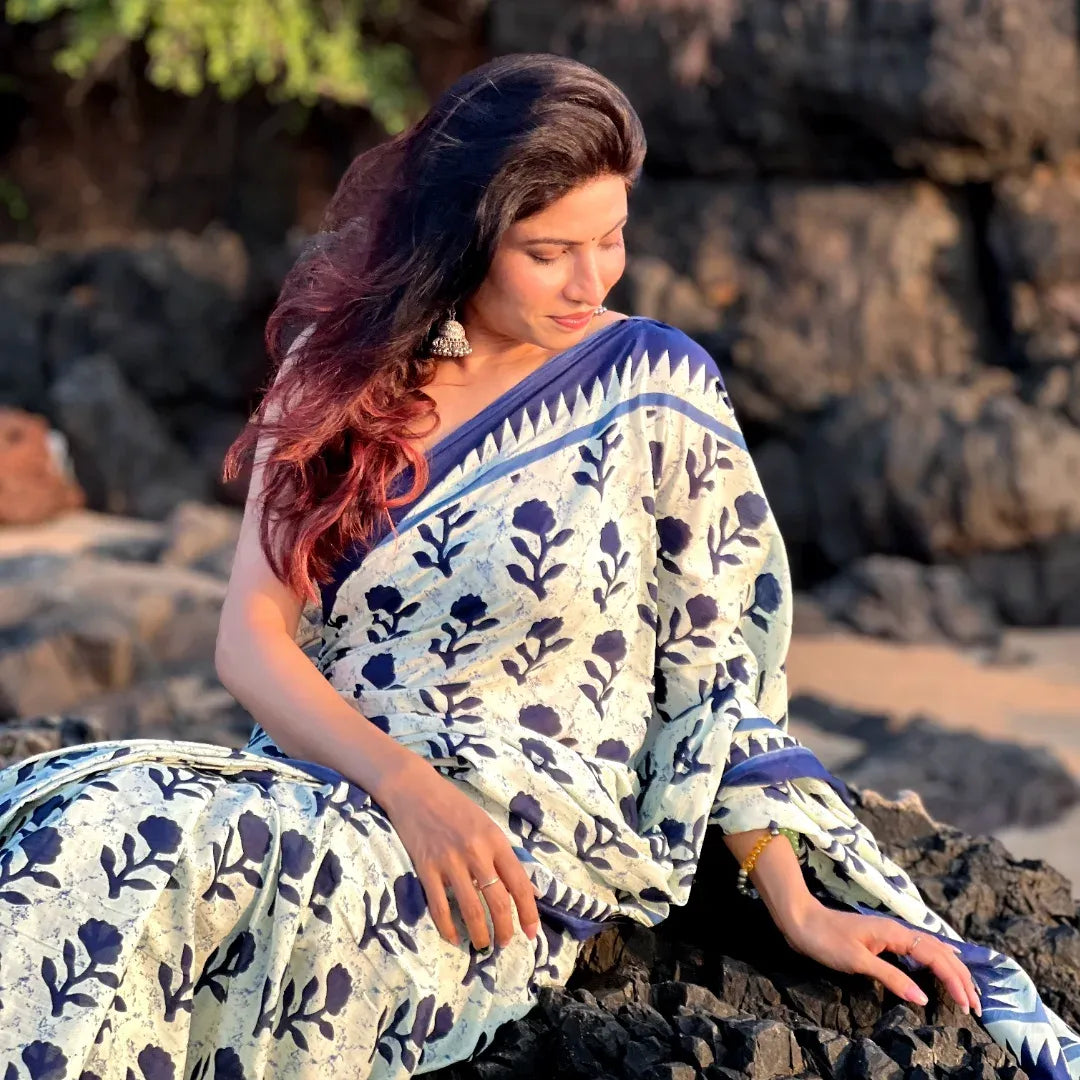 Eclat 1 Minute Ready To Wear Off White Mul Cotton Digital Printed Saree