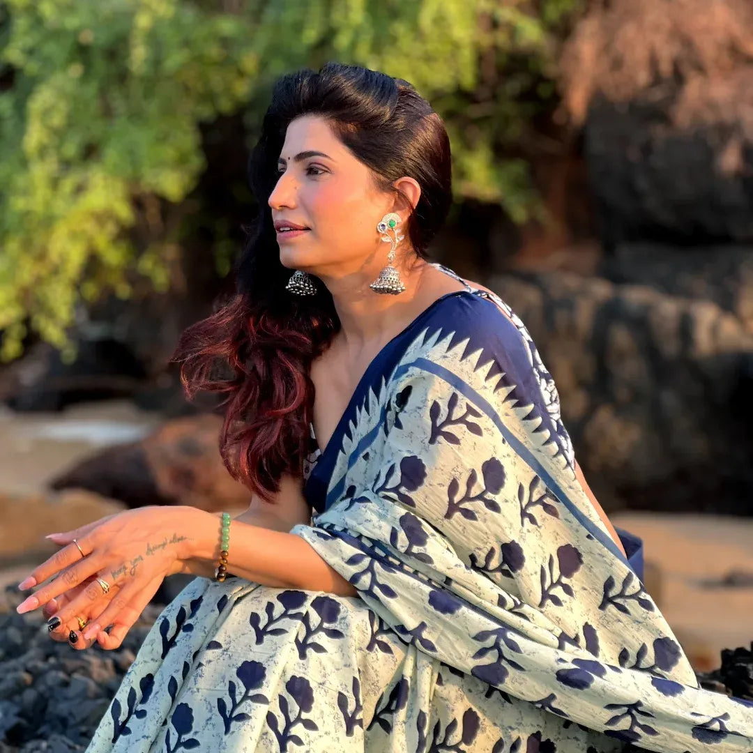 Eclat 1 Minute Ready To Wear Off White Mul Cotton Digital Printed Saree