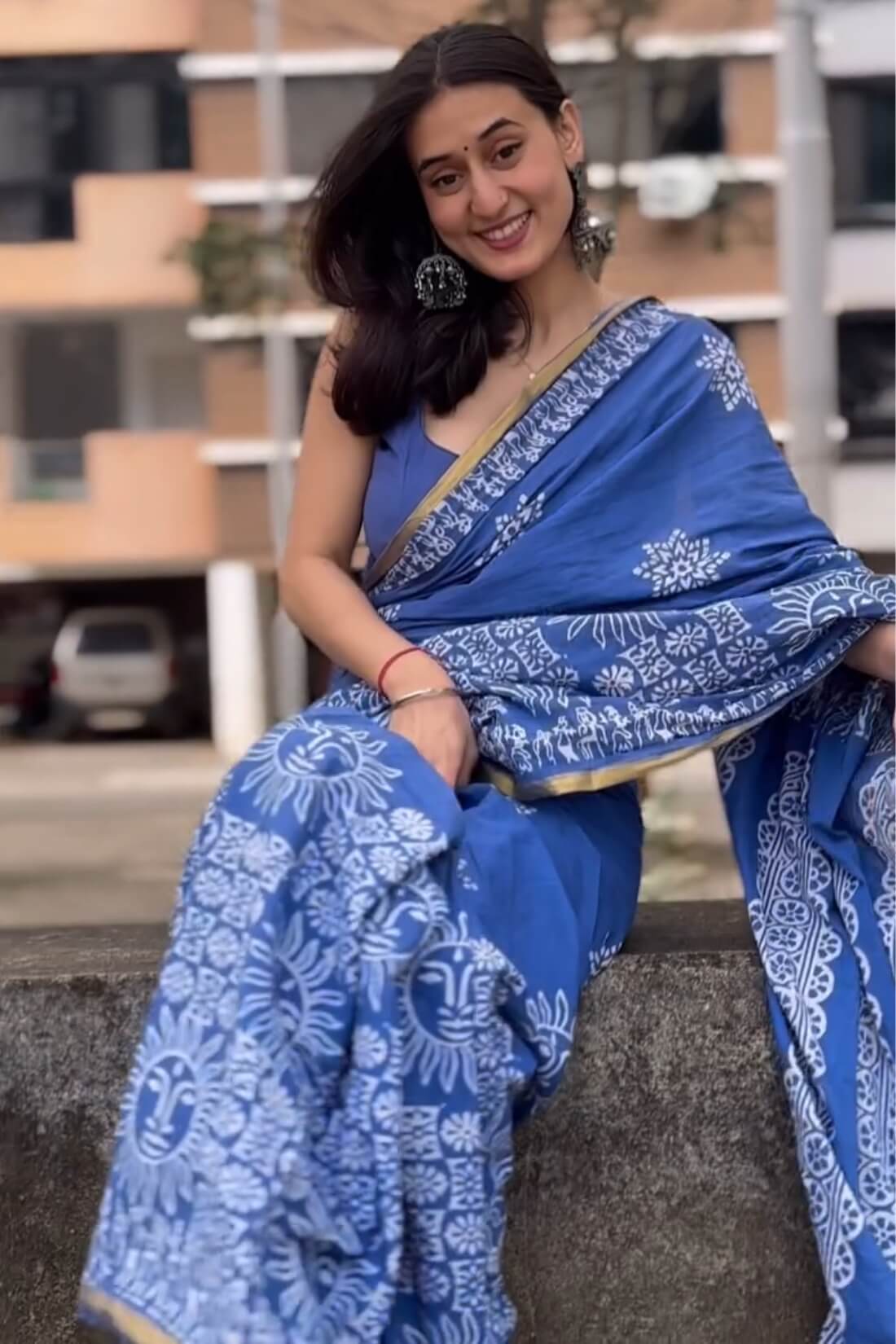Radiant 1 Minute Ready To Wear Blue Mul Cotton Digital Printed Saree