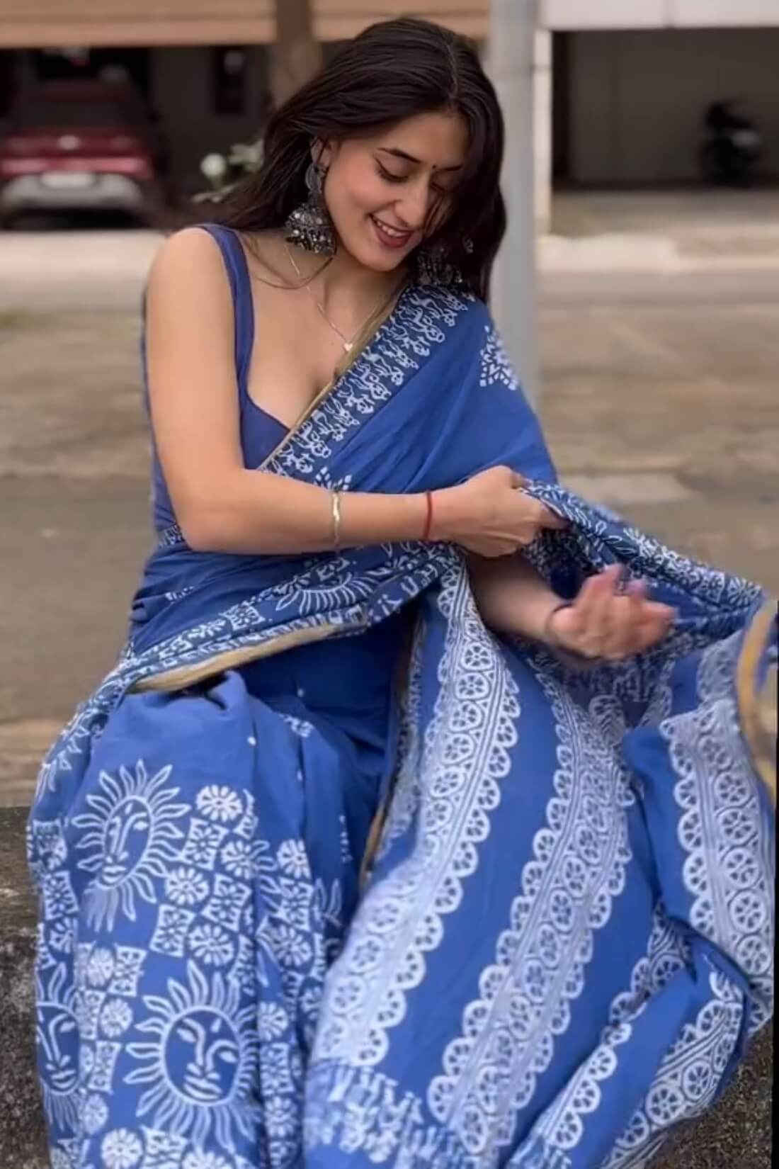 Radiant 1 Minute Ready To Wear Blue Mul Cotton Digital Printed Saree