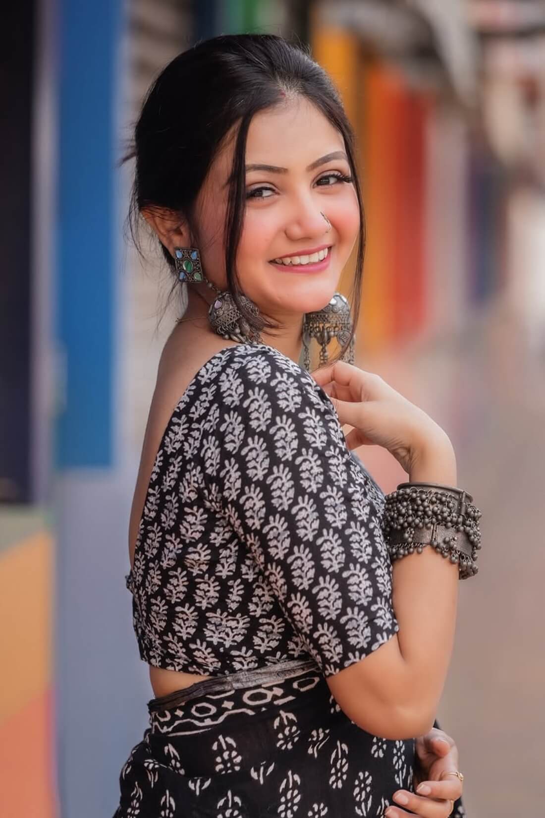 Desuetude 1 Minute Ready To Wear Black Mul Cotton Digital Printed Saree