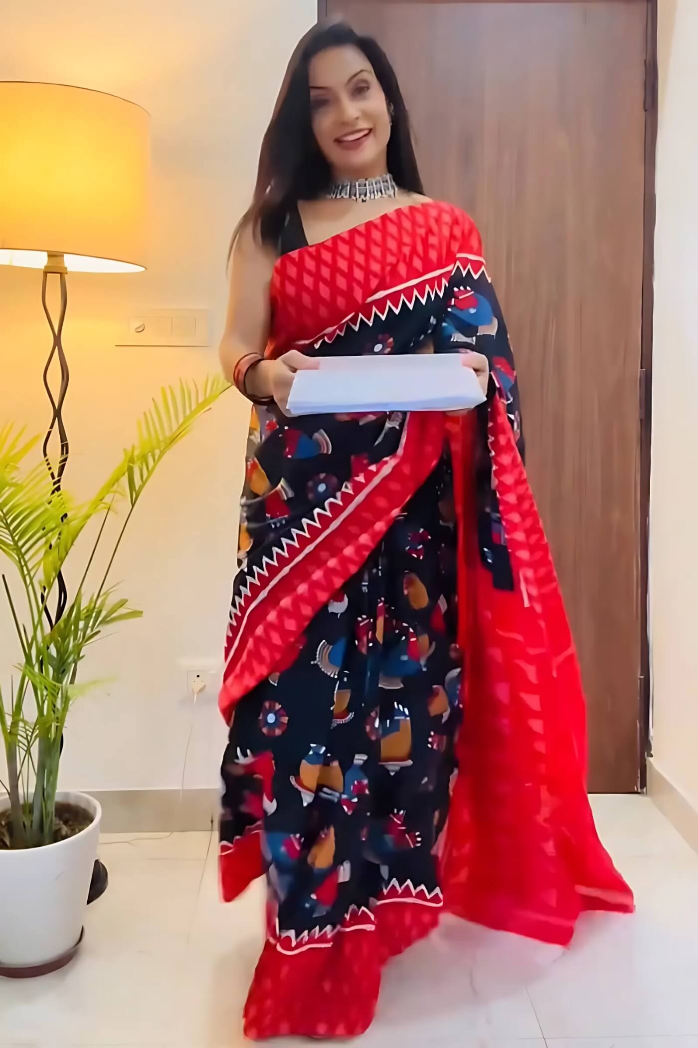 Ephemeral 1 Minute Ready To Wear Black Mul Cotton Digital Printed Saree