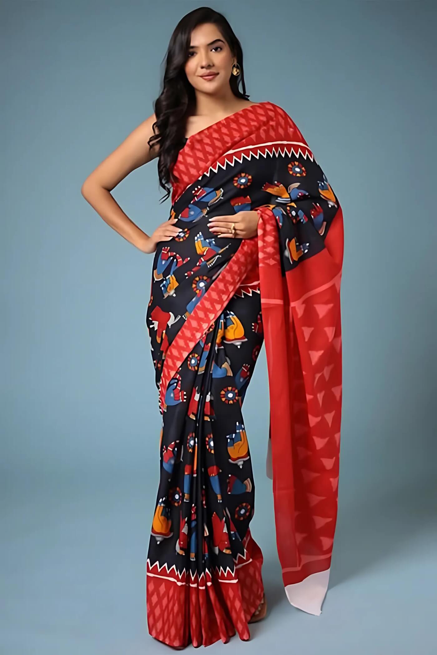 Ephemeral 1 Minute Ready To Wear Black Mul Cotton Digital Printed Saree