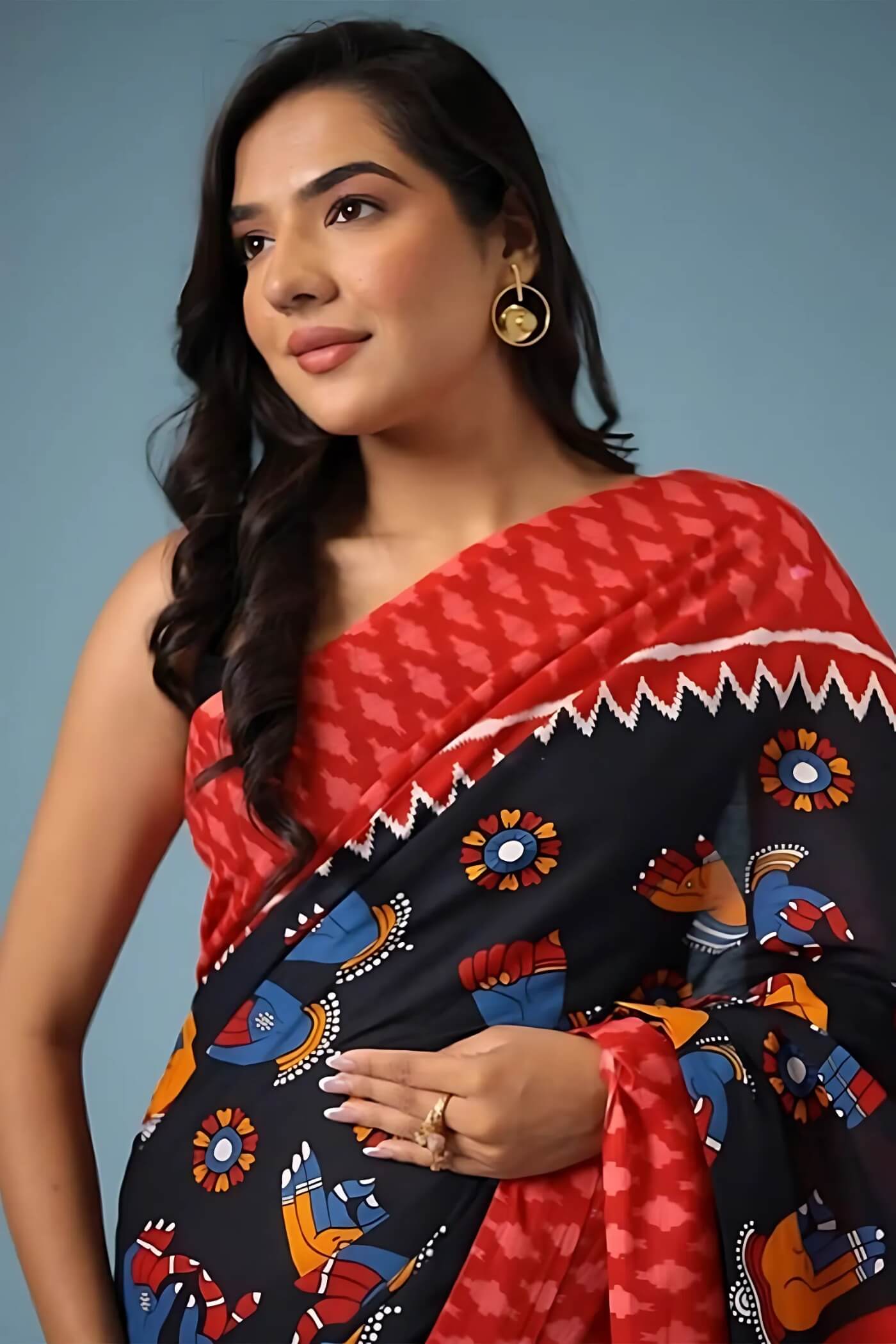 Ephemeral 1 Minute Ready To Wear Black Mul Cotton Digital Printed Saree