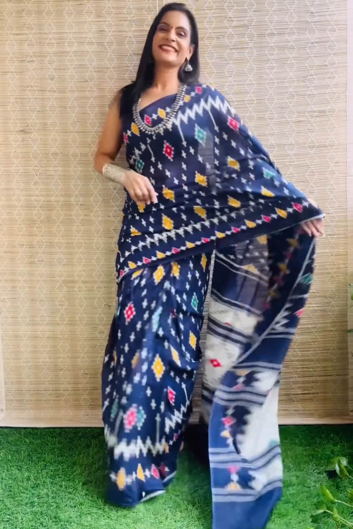 Amiable 1 Minute Ready To Wear Navy Blue Mul Cotton Digital Printed Saree