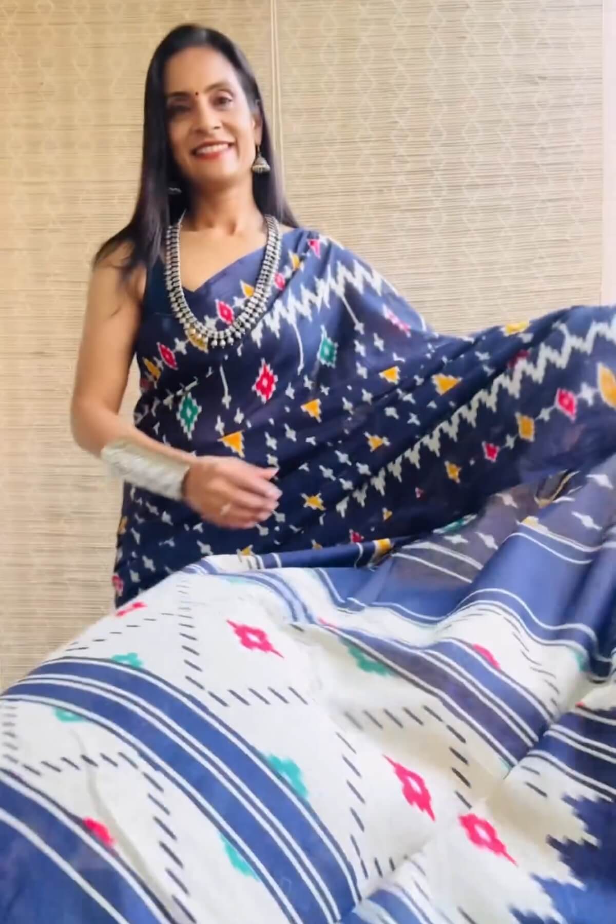 Amiable 1 Minute Ready To Wear Navy Blue Mul Cotton Digital Printed Saree